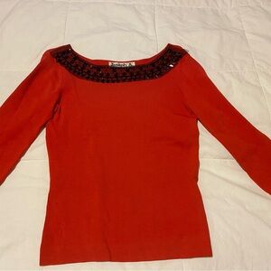 Joseph Red Top with Black Sequin Accents